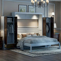 Schrankbett mit Kleiderschrank, Schubladen, LED-Beleuchtung und Schreibtisch