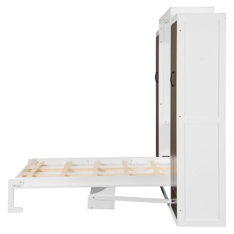 Schrankbett mit Kleiderschrank, Schubladen, LED-Beleuchtung und Schreibtisch