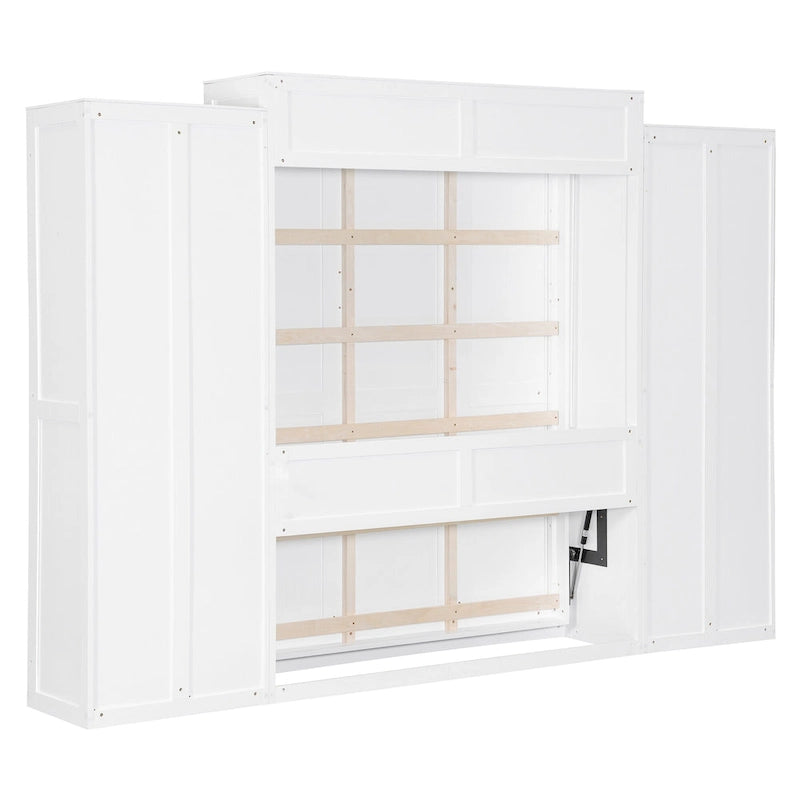 Schrankbett mit Kleiderschrank, Schubladen, LED-Beleuchtung und Schreibtisch