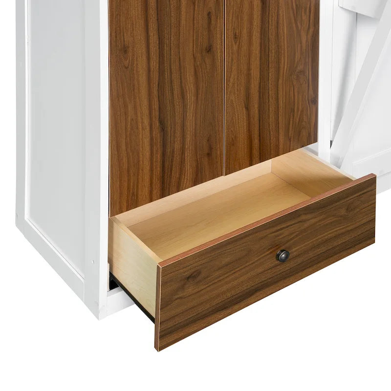 Schrankbett mit Kleiderschrank, Schubladen, LED-Beleuchtung und Schreibtisch