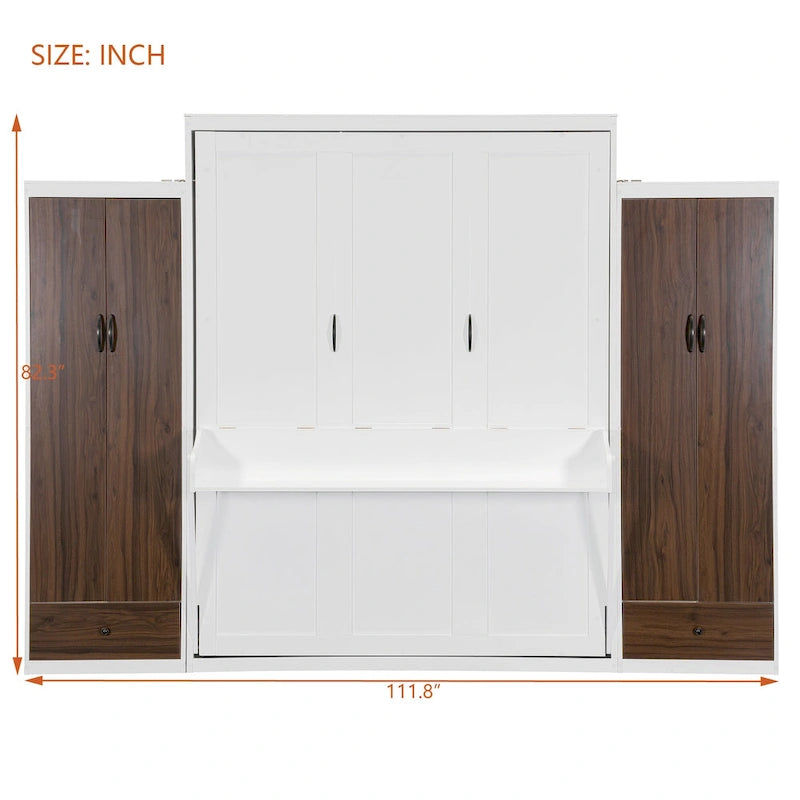 Schrankbett mit Kleiderschrank, Schubladen, LED-Beleuchtung und Schreibtisch