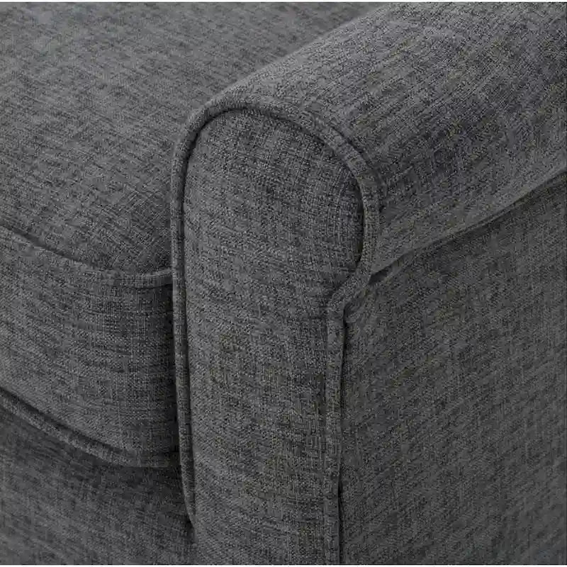 Loveseat, 50 Inch, glatter grauer Polyesterbezug mit Knopfheftung, naturbraunes Holz