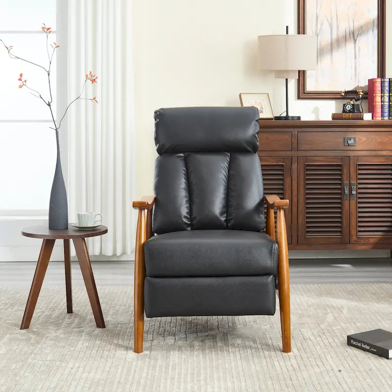 Relaxsessel aus PU-Leder, Akzentsessel aus Massivholz für das Wohnzimmer