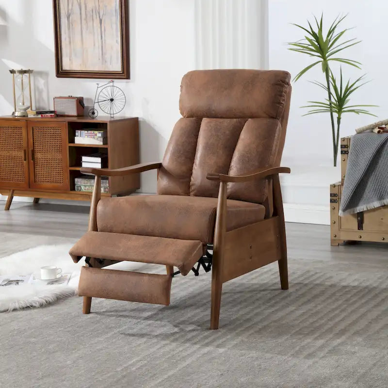 Relaxsessel aus PU-Leder, Akzentsessel aus Massivholz für das Wohnzimmer