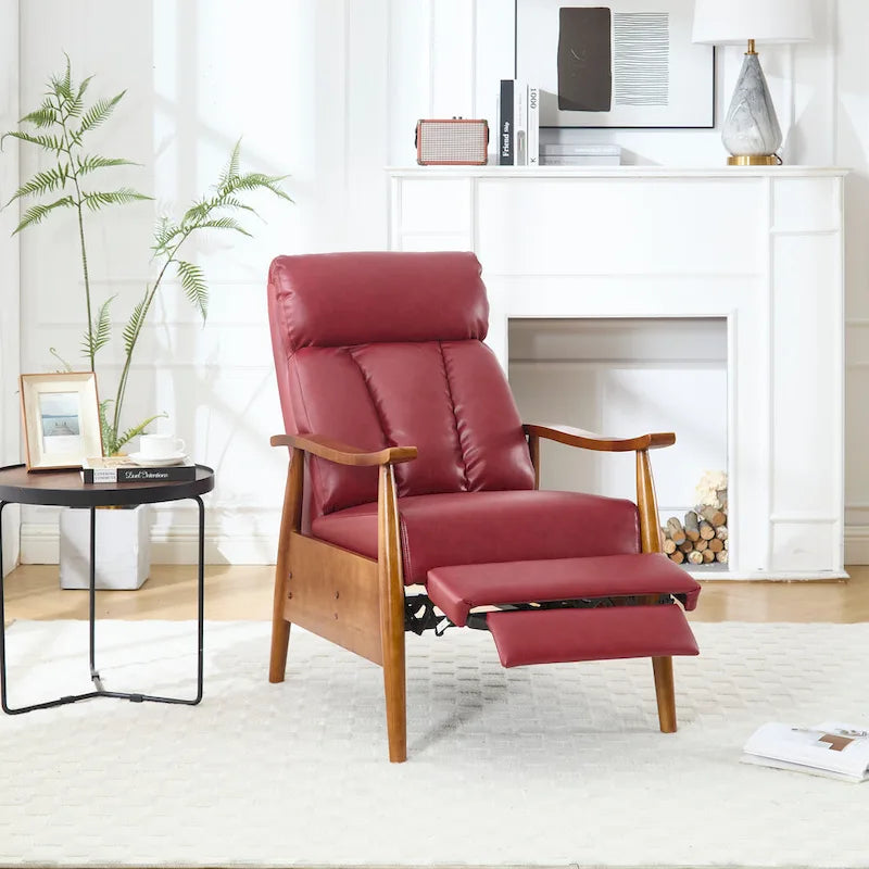 PU Leather Recliner Chair,Living Room Solid Wood Accent Chair