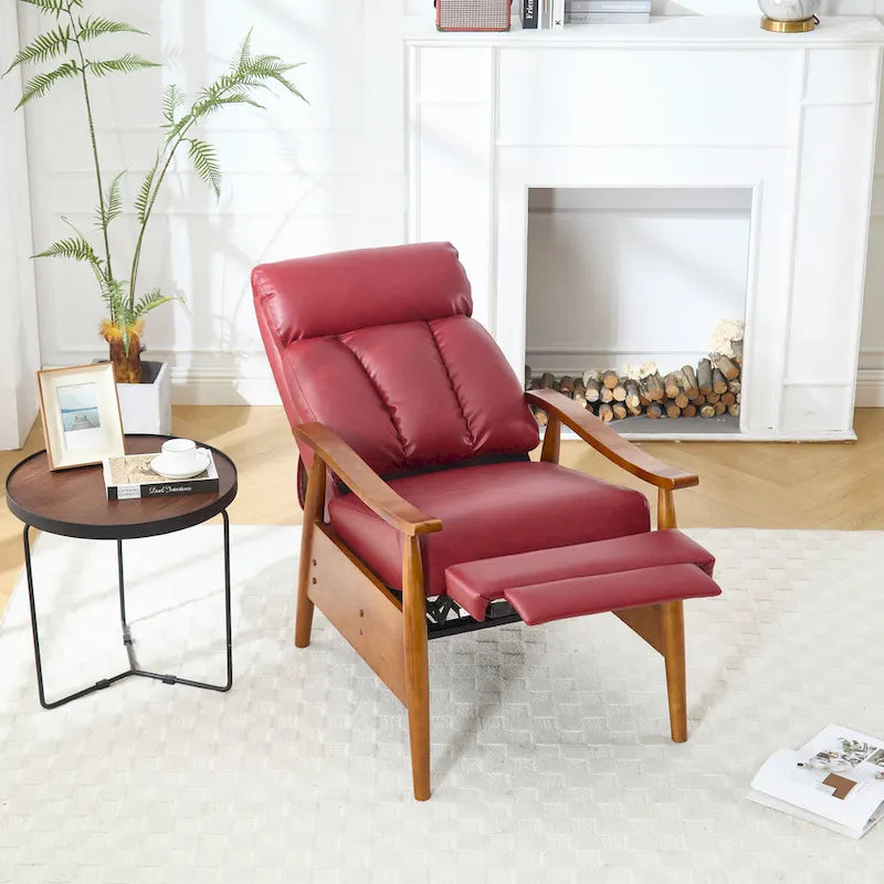 PU Leather Recliner Chair,Living Room Solid Wood Accent Chair