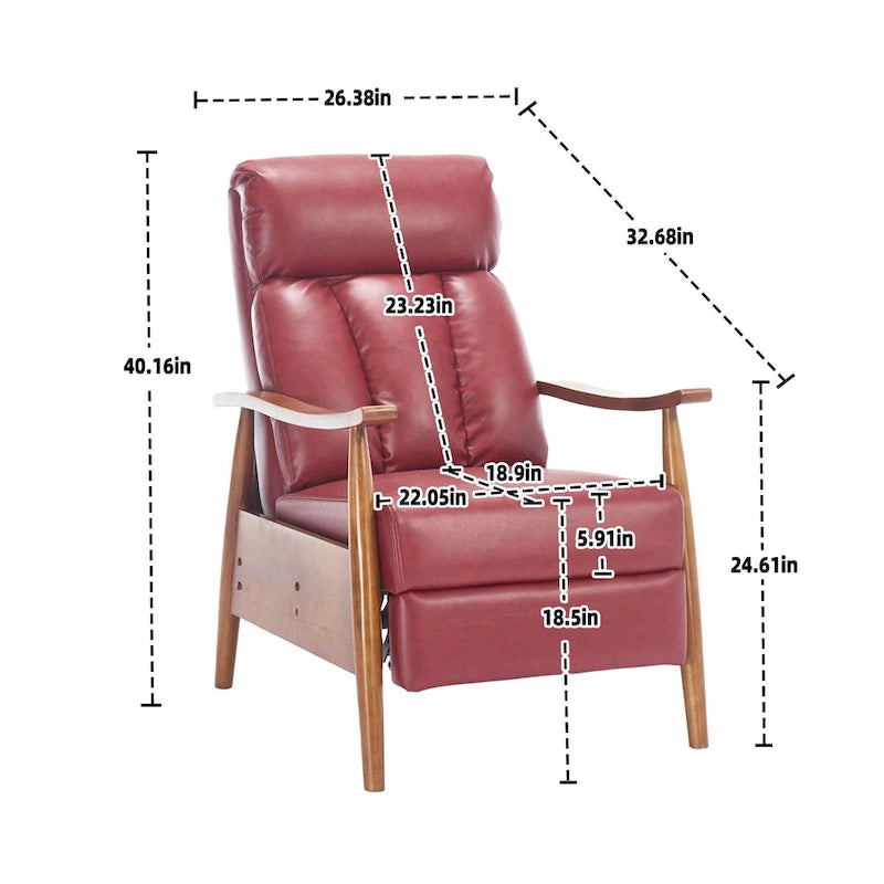 PU Leather Recliner Chair,Living Room Solid Wood Accent Chair