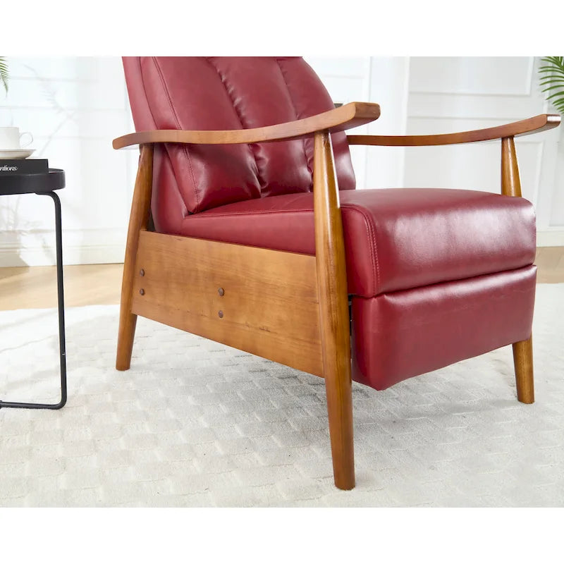 PU Leather Recliner Chair,Living Room Solid Wood Accent Chair