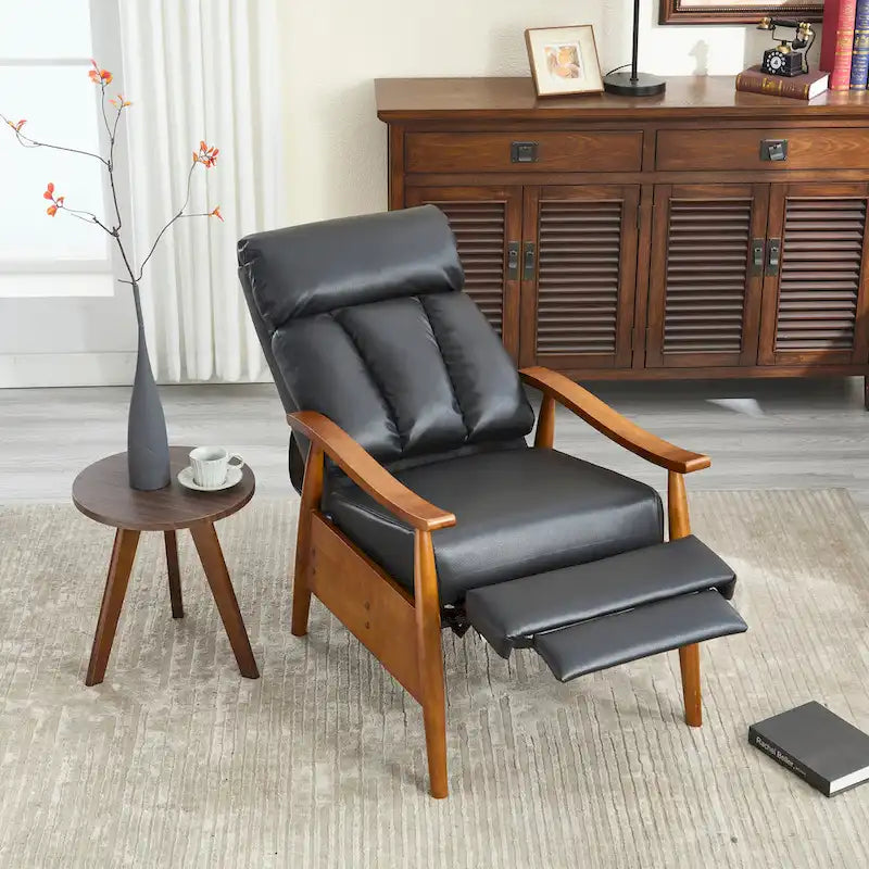 PU Leather Recliner Chair,Living Room Solid Wood Accent Chair