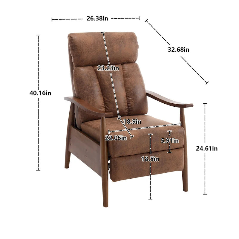 PU Leather Recliner Chair,Living Room Solid Wood Accent Chair