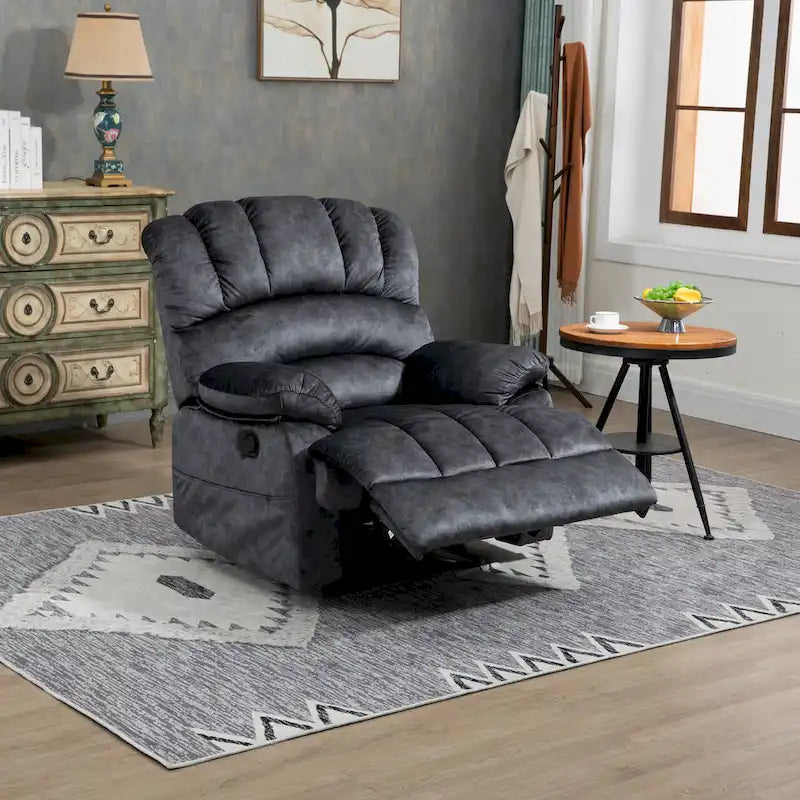 Oversized Manual Recliner Upholstered Fabric Lounge Chair Adjustable Living Room Single Sofa with Side Lever Control
