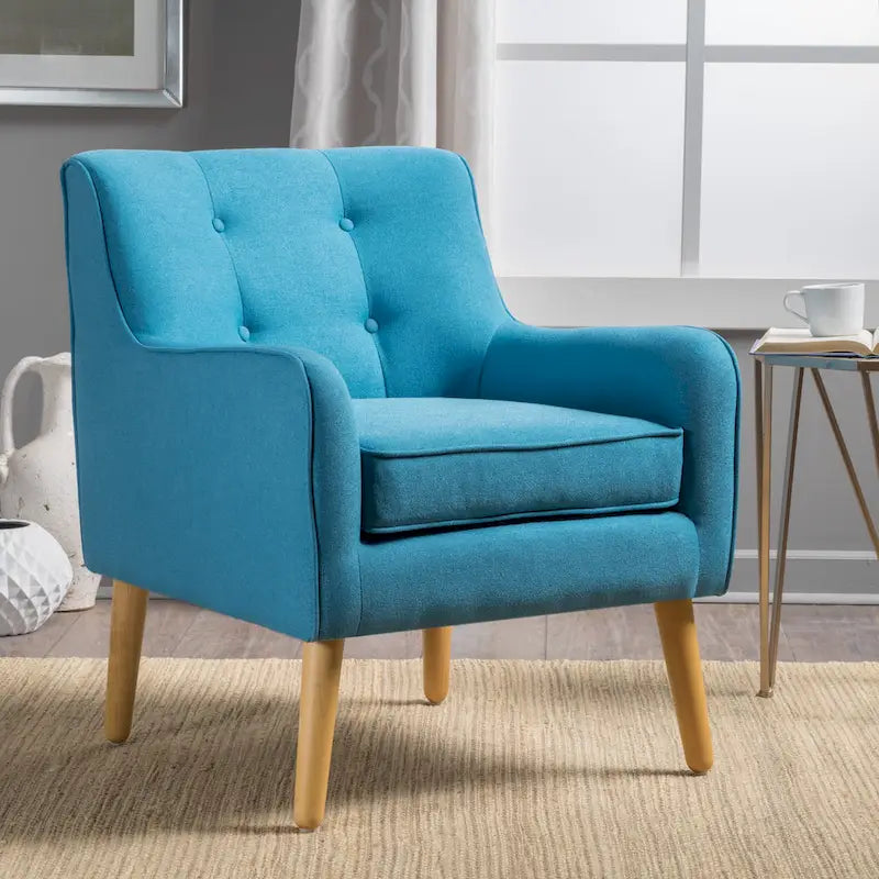 Modern 25 Upholstered Button Tufted Arm Chair with Rubber Wood Legs for Living Room