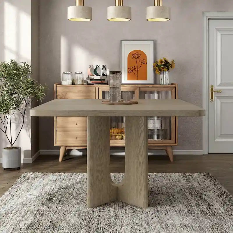 Moderner quadratischer Esstisch aus Massivholz in Thekenhöhe, 54 Zoll