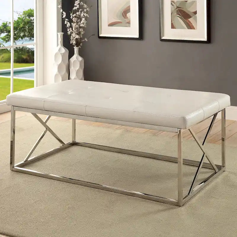 Modern Faux Leather Tufted Accent Bench by