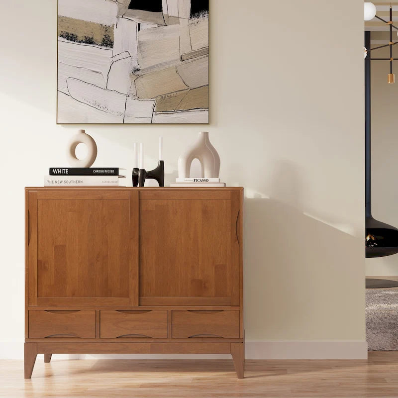 WYKONANA Z LITEGO DREWNA SZAFKA DO PRZECHOWYWANIA W STYLU MID-CENTURY MODERN, O SZEROKOŚCI 48 cali - 48w x 17d x 42 h