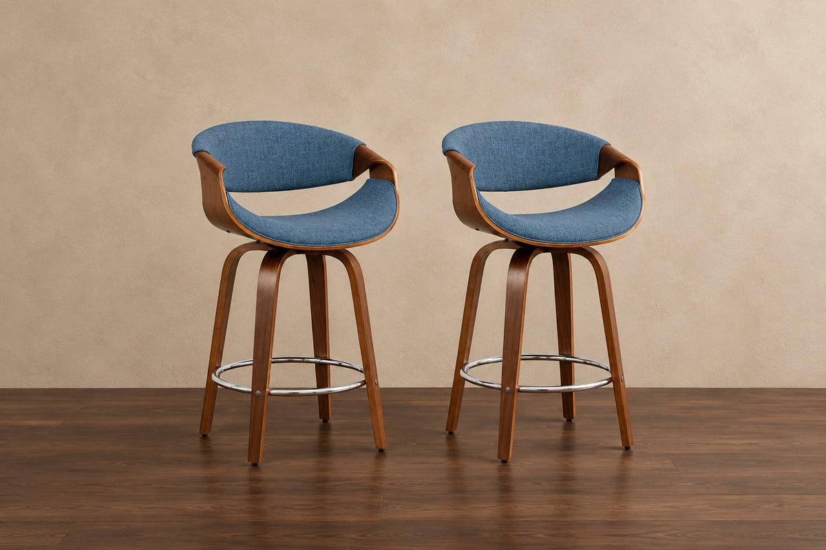 Tabourets de comptoir à hauteur fixe de 24, avec pieds en bois cintré et repose-pieds rond (lot de 2)