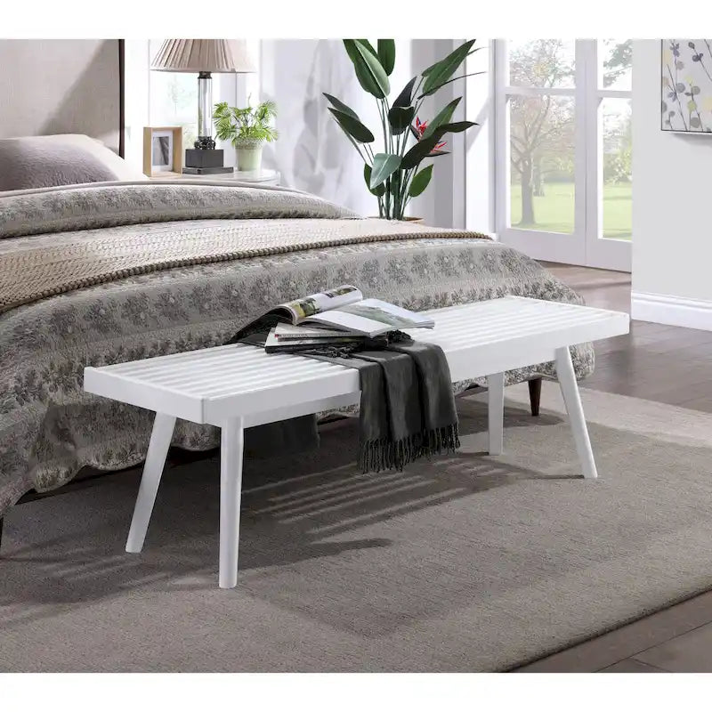 Bank aus Massivholz mit Latten, Weiß - 56.30W x 16.50D x 17.50H