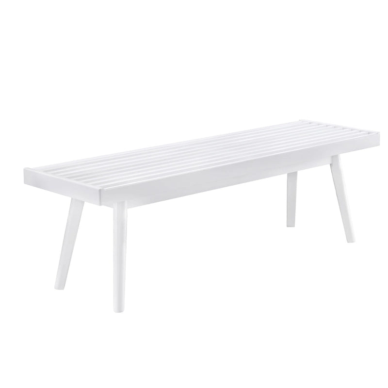 Banco ripado em madeira maciça, branco - 56.30W x 16.50D x 17.50H