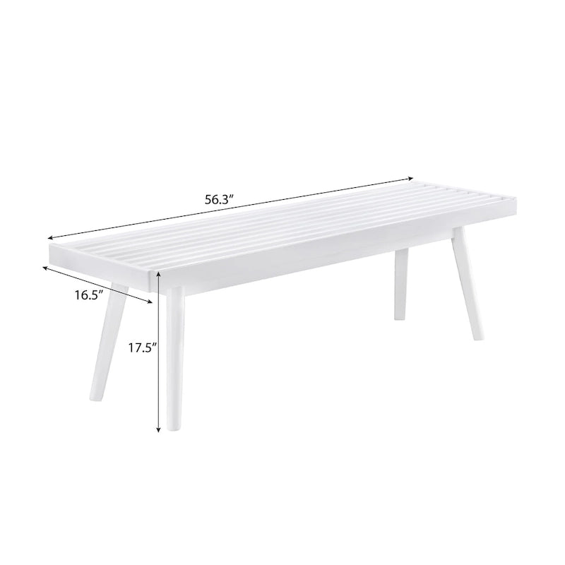 Bank aus Massivholz mit Latten, Weiß - 56.30W x 16.50D x 17.50H