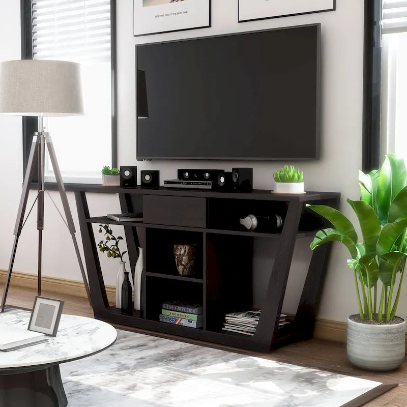 Meuble TV moderne à 6 étagères et 1 tiroir, 60 pouces, par