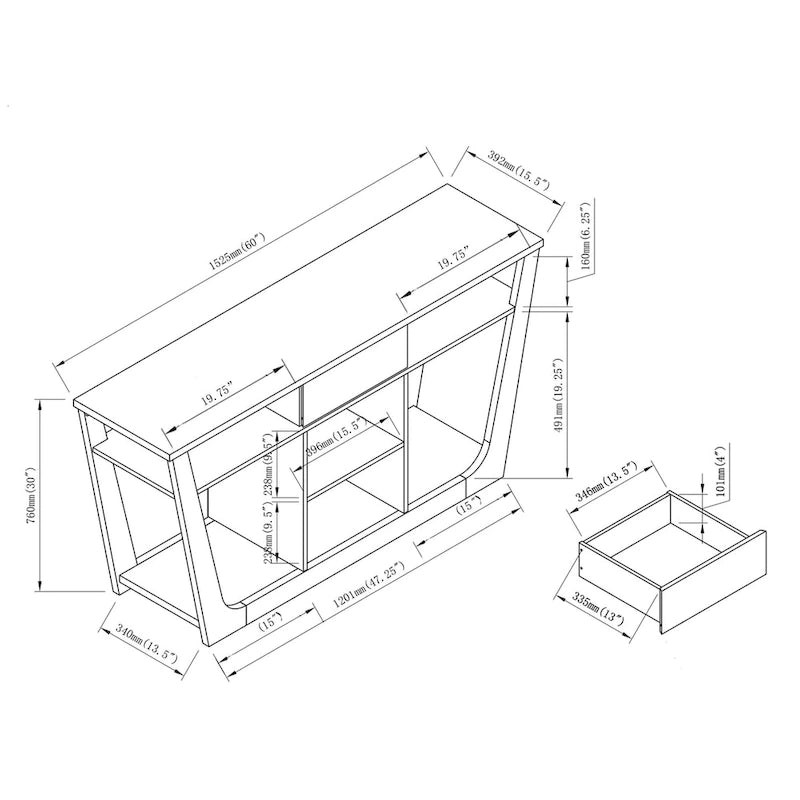 Moderner TV-Konsolentisch mit 6 Fächern und 1 Schublade, 60 Zoll, von