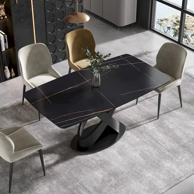 Table à manger moderne de 63 avec plateau en pierre frittée et base noire