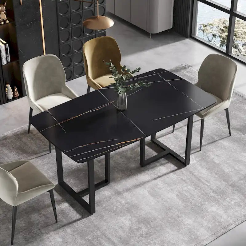Table à manger moderne de 63 avec plateau en pierre frittée et base noire