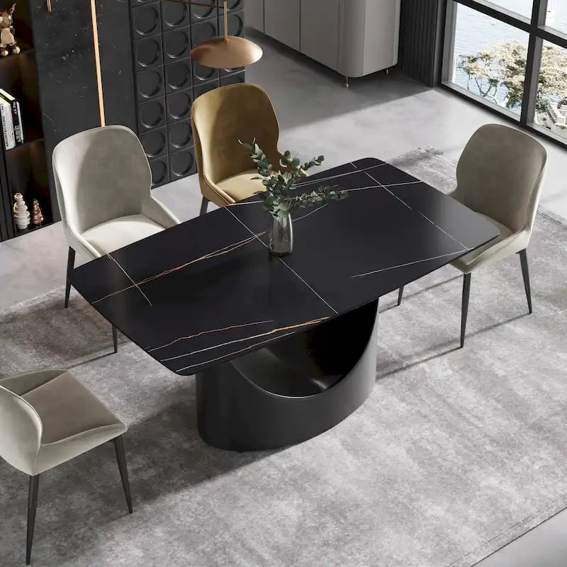 Table à manger moderne de 63 avec plateau en pierre frittée et base noire