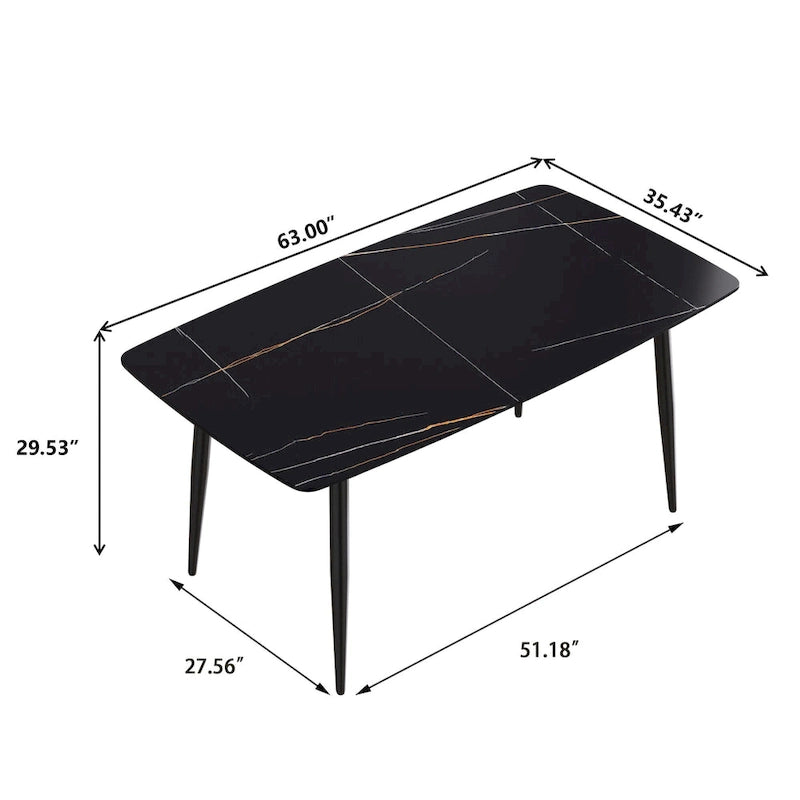 Table à manger moderne de 63 avec plateau en pierre frittée et base noire