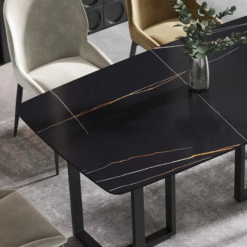 Tavolo da pranzo moderno da 63 con piano in pietra sinterizzata e base nera