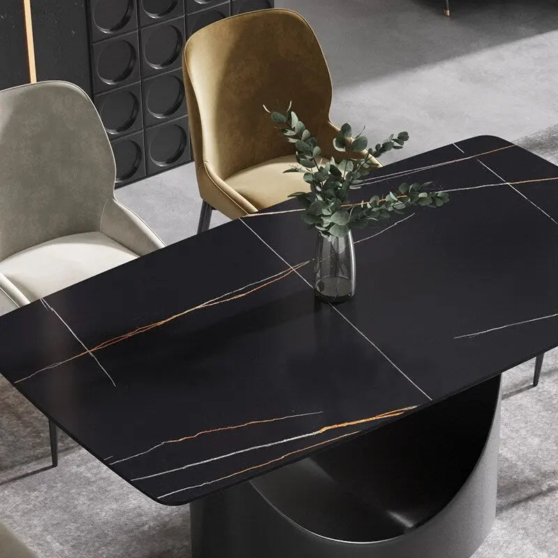 Tavolo da pranzo moderno da 63 con piano in pietra sinterizzata e base nera