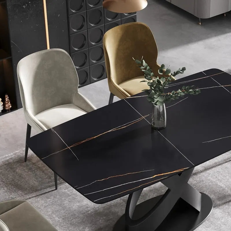 Tavolo da pranzo moderno da 63 con piano in pietra sinterizzata e base nera