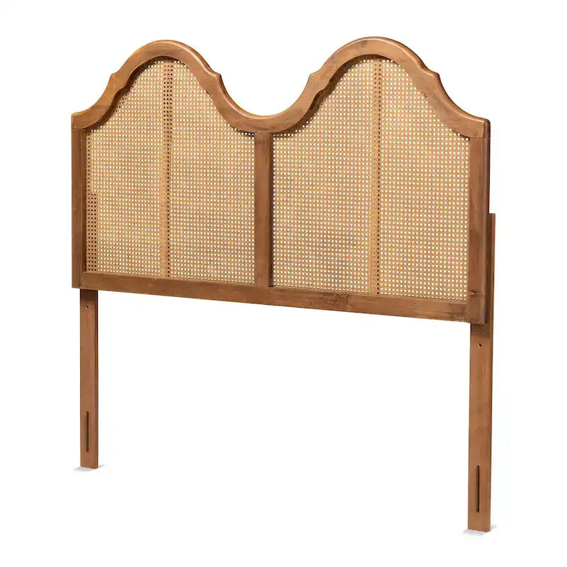 Gewölbtes Kopfteil aus Hazel-Ash-Walnussholz und synthetischem Rattan
