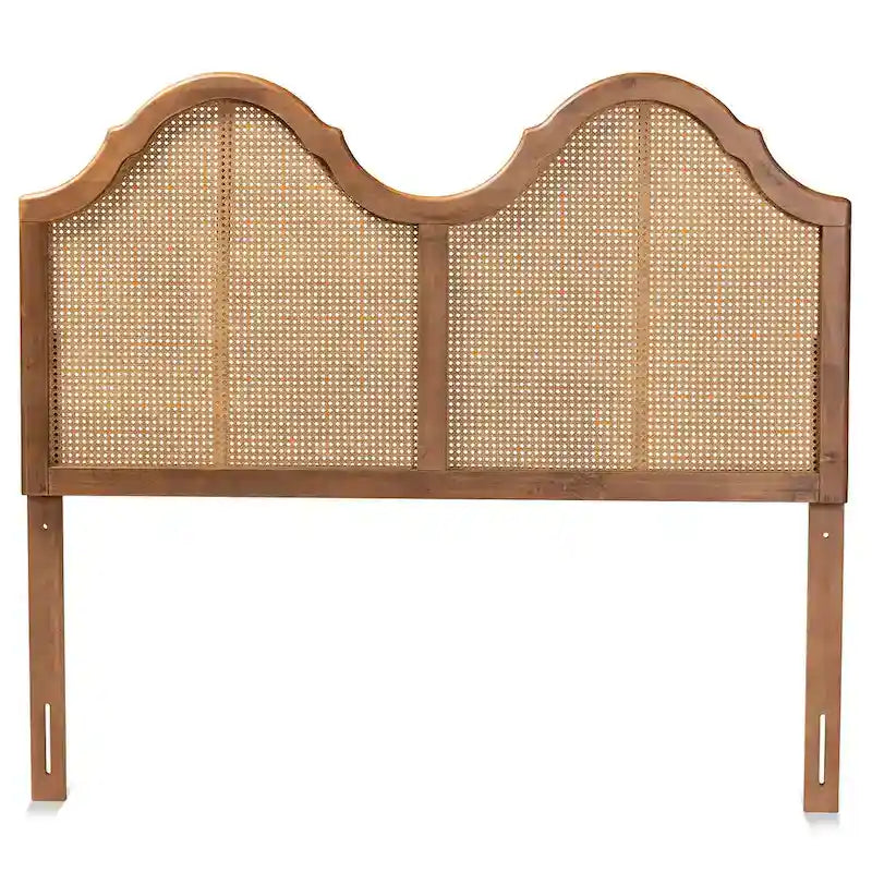 Gewölbtes Kopfteil aus Hazel-Ash-Walnussholz und synthetischem Rattan