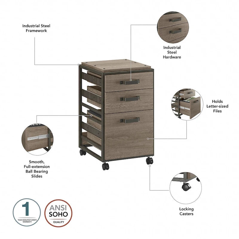 Refinery 3-drawer Mobile File Cabinet