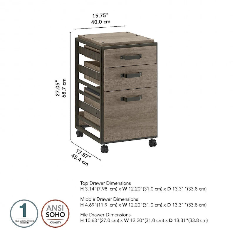 Refinery 3-drawer Mobile File Cabinet