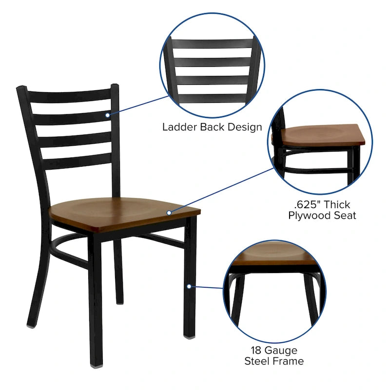 Metall-Restaurantstuhl mit Leiterlehne - 16.5W x 17D x 32.25H - 16.5W x 17D x 32.25H
