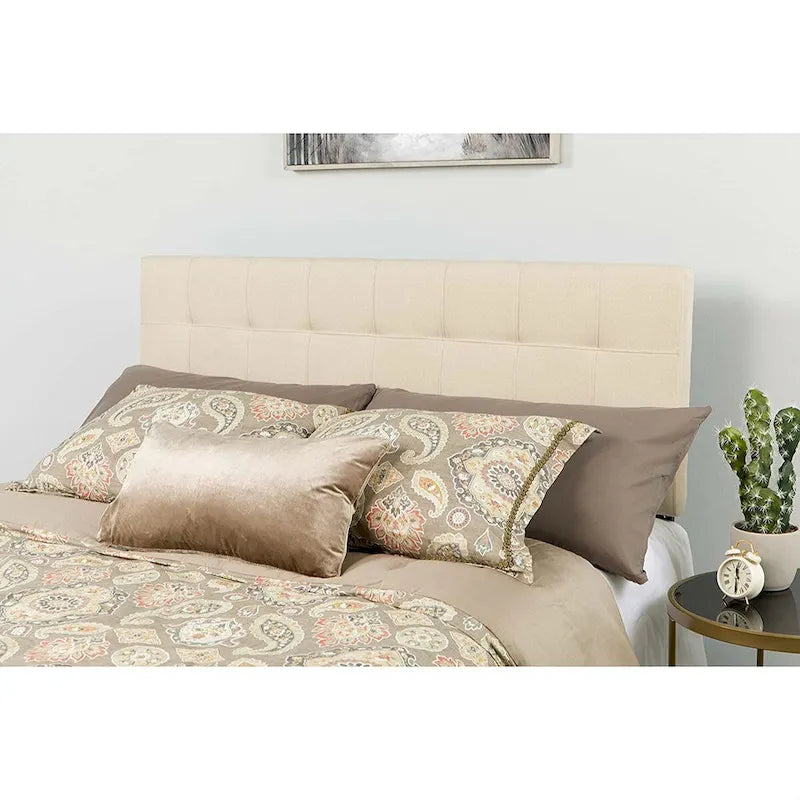 Polsterkopfteil für Queensize-Bett in beige-taupefarbenem Stoff