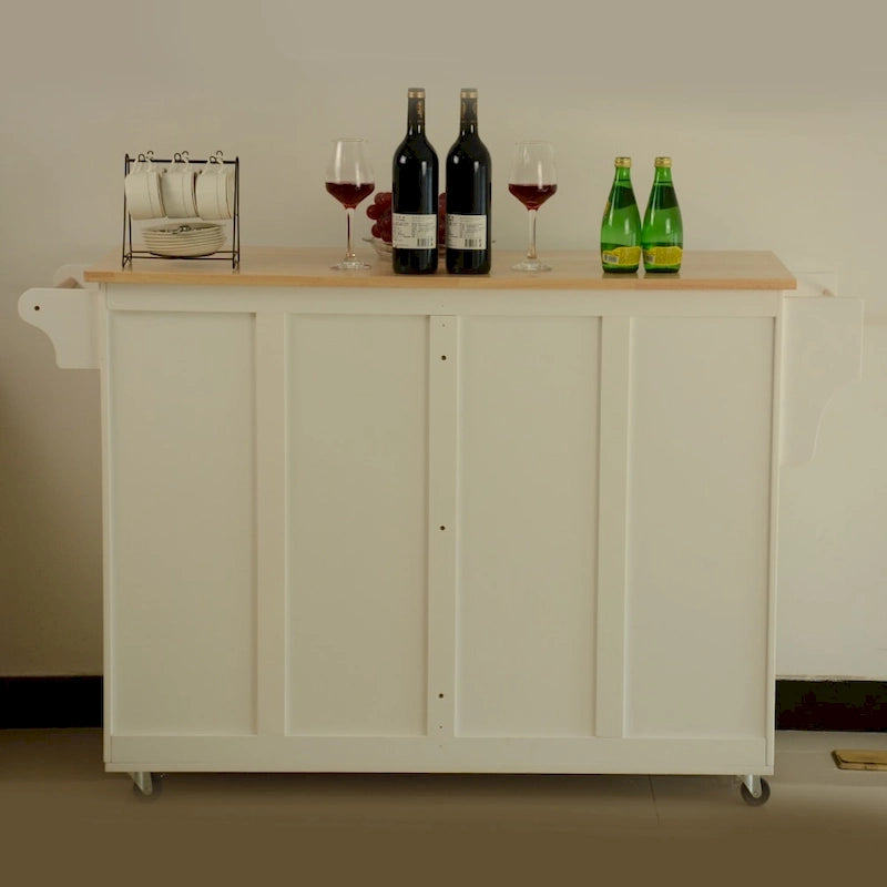 Rollbarer Kücheninselwagen mit Massivholzplatte