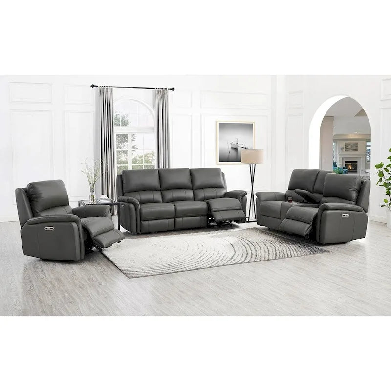Elektrisch verstellbares Sofa, Zweisitzer und Relaxsessel mit Zero-Gravity-Funktion und Kopfstütze aus Narbenleder