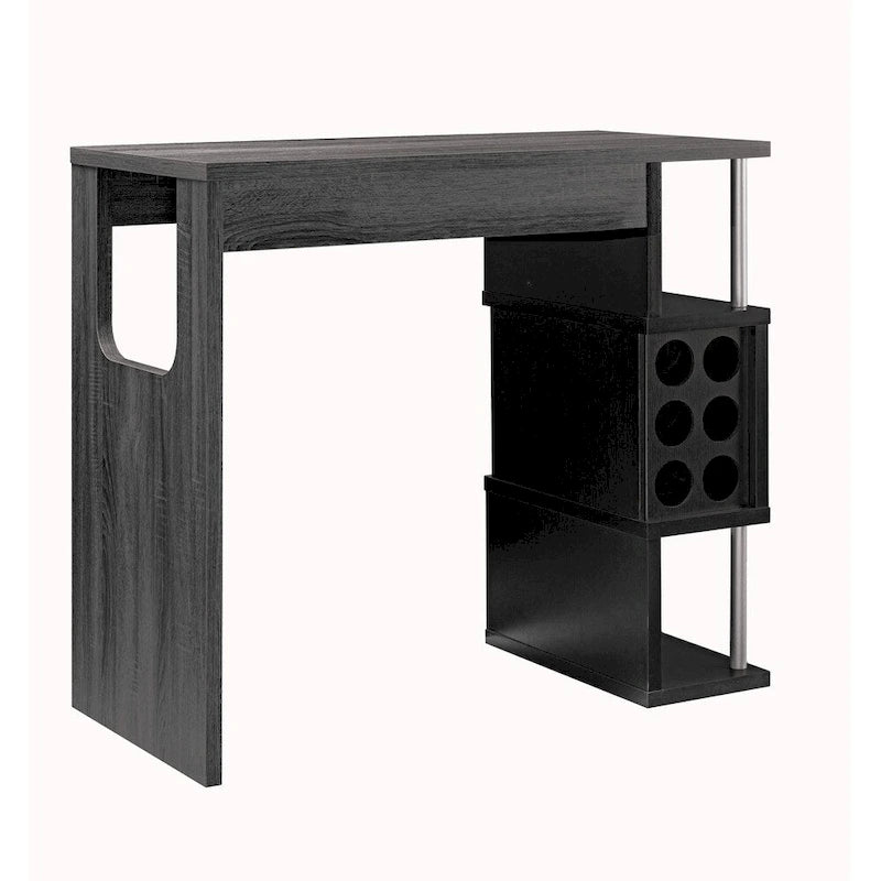 Transitional Style Wooden Bar Table with 3 Tier Side Shelves, Gray