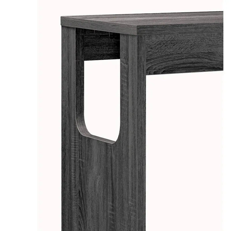 Bartisch aus Holz im Übergangsstil mit 3 Ebenen seitlichen Ablagen, Grau