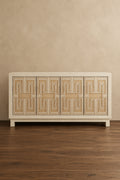 60 Inch Rustic 4 Door Sideboard Cabinet Console, White Gold Front Pattern