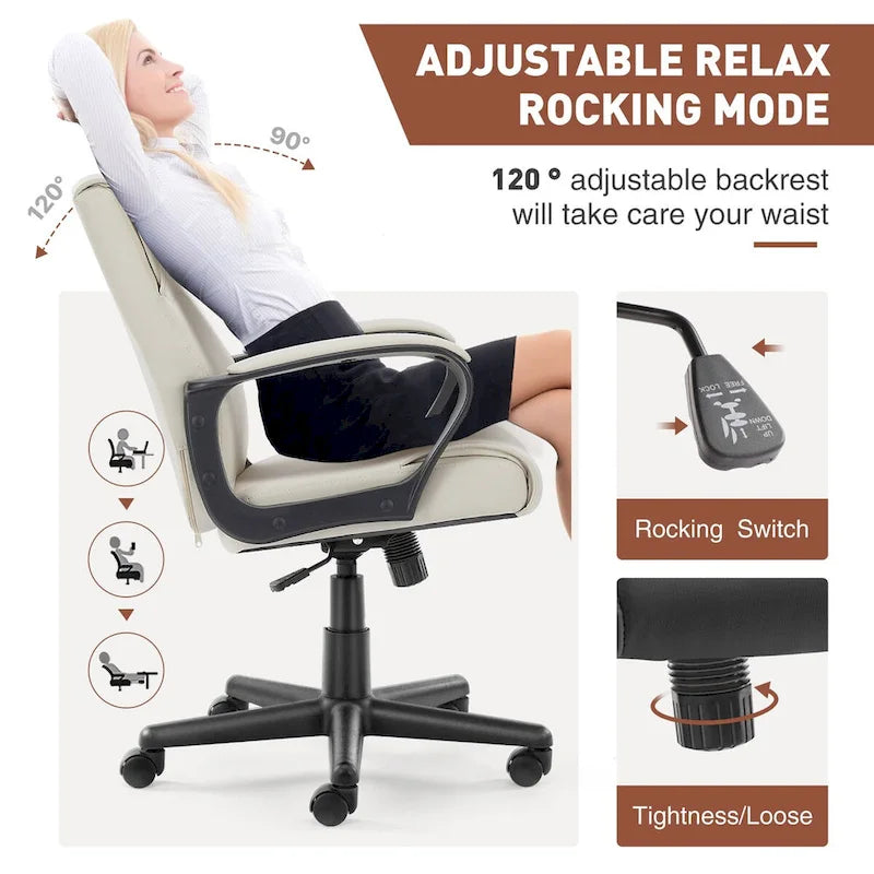 Bürostuhl mit gepolsterten Armlehnen, PU-Leder, Homeoffice-Stuhl