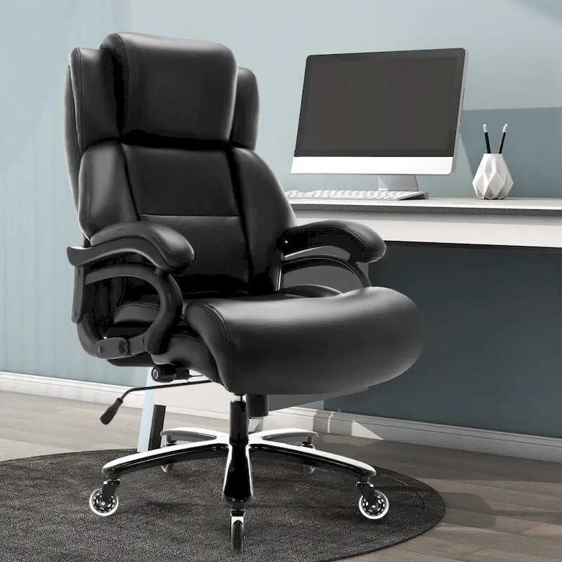 Black Adjustable Lumbar Support Metal Base High Back Office Chair with Wheels
