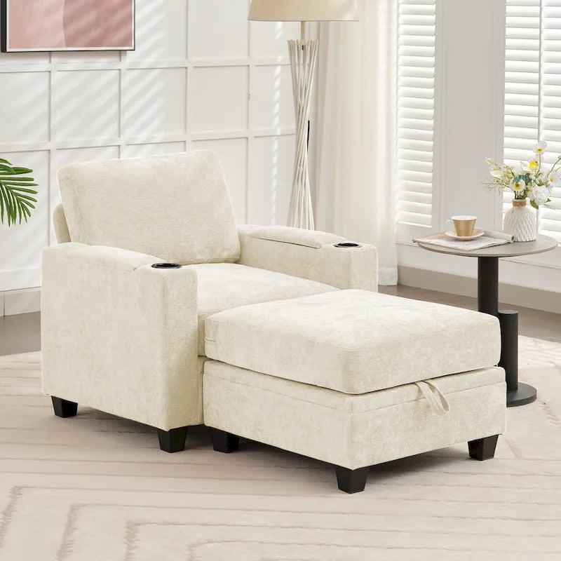 Chenille-Einzelschlafsofa mit abnehmbarem Hocker