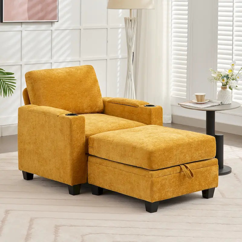 Chenille-Einzelschlafsofa mit abnehmbarem Hocker
