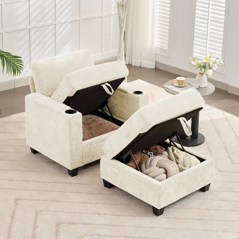 Chenille-Einzelschlafsofa mit abnehmbarem Hocker