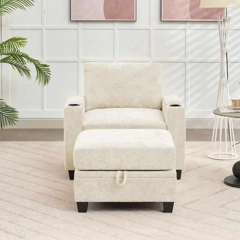 Chenille-Einzelschlafsofa mit abnehmbarem Hocker