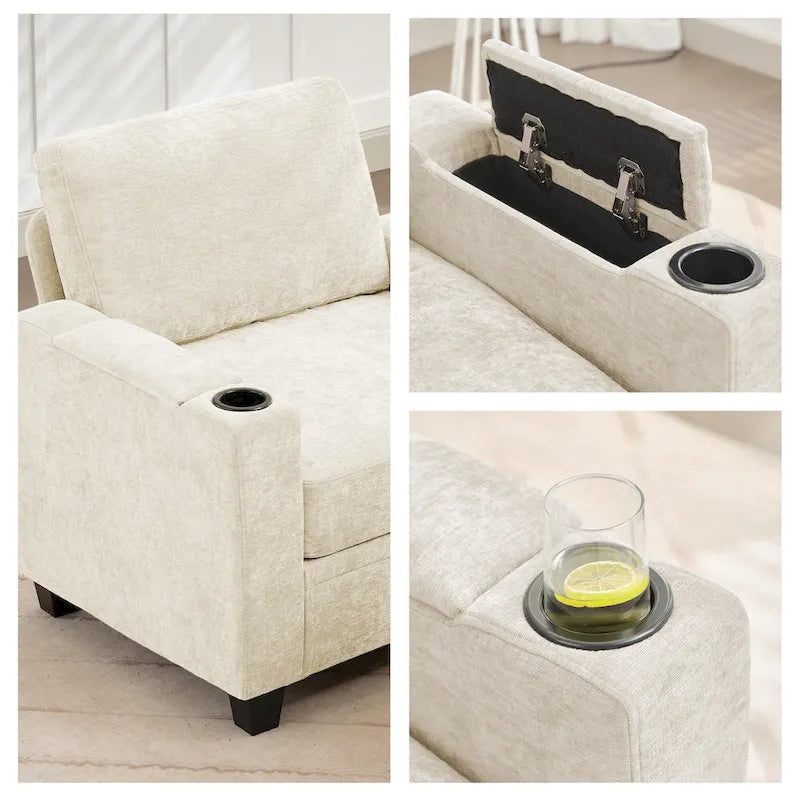 Chenille-Einzelschlafsofa mit abnehmbarem Hocker